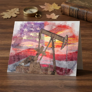 Carte De Remerciements Dessin pastel patriotique de pompe à pétrole au co