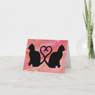 Carte De Remerciements Deux chats - Tails cardiaques sur marbre rose