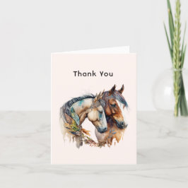 Carte De Remerciements Deux chevaux avec décorations en plumes Boho