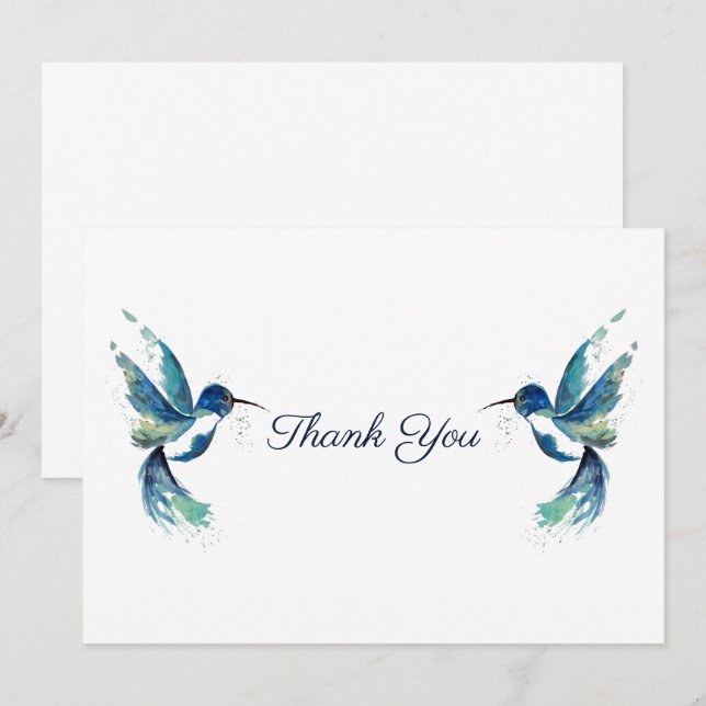 Carte De Remerciements Deux colibris bleus (Devant / Derrière)