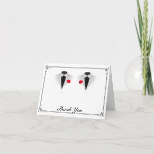 Carte De Remerciements Deux costumes sur remerciement de mariage gay blan