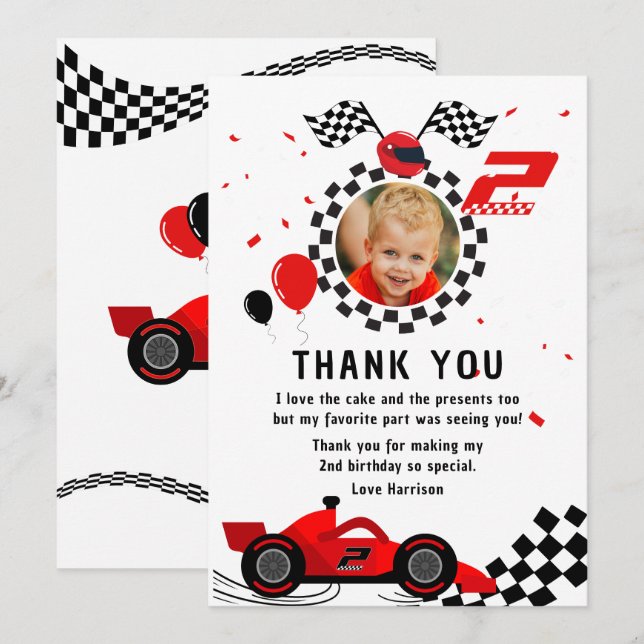 Carte De Remerciements Deux enfants pour un 2ème anniversaire Voiture de  (Devant / Derrière)