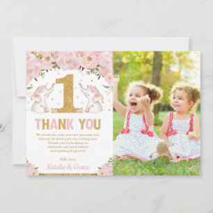 Carte De Remerciements Deux filles : 1er anniversaire avec une photo d'él