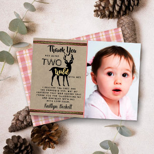 Carte De Remerciements Deux Filles sauvages Cerf de bois 2e anniversaire