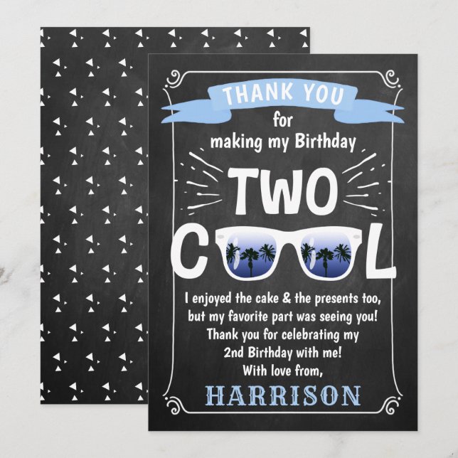 Carte De Remerciements Deux garçons cool à l'ardoise pour leur 2e anniver (Devant / Derrière)