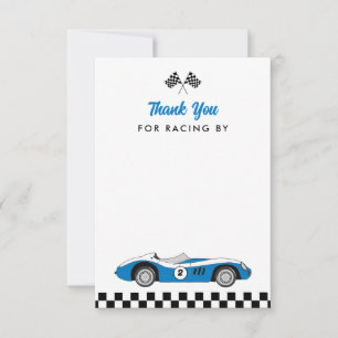 Carte De Remerciements Deux garçons de voiture de course bleue vintage ra