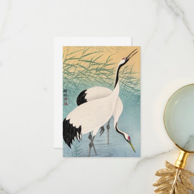 Carte De Remerciements Deux grues par Ohara Koson (Devant/Arrière en situation)