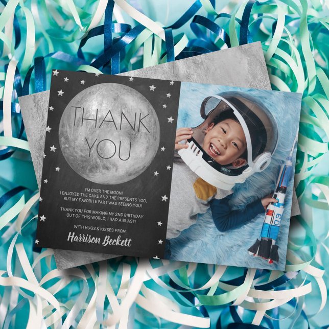 Carte De Remerciements Deux La Lune 2e photo d'anniversaire (Créateur téléchargé)