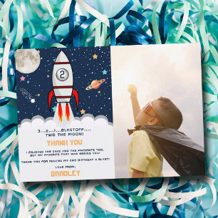 Carte De Remerciements Deux lune Rocket Ship 2e anniversaire Photo