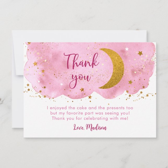 Carte De Remerciements Deux lune rose or Galaxy Anniversaire (Devant)