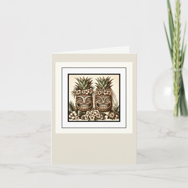 Carte De Remerciements Deux mariés Gay Ananas Tête Tiki Rétro Mariage  (Devant)