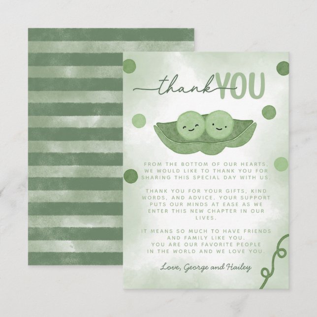 Carte De Remerciements Deux petits pois dans un Baby shower jumeau Pod (Devant / Derrière)