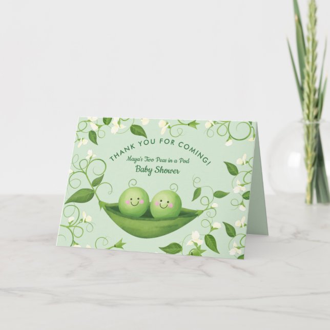 Carte De Remerciements Deux pois dans un Baby shower de pois (Devant)