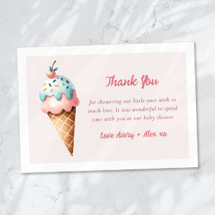 Carte De Remerciements Deux Scoops Ice Cream Twins Baby shower
