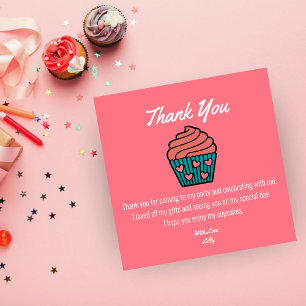 Carte De Remerciements Deux Sweet 2ème Anniversaire Thème Pink Cupcake Gi