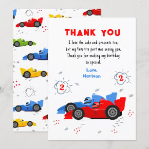 Carte De Remerciements Deux voitures de course rapides pour le 2e anniver