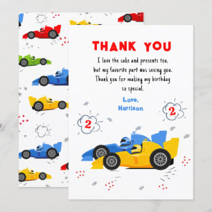 Carte De Remerciements Deux voitures de course rapides pour le 2e anniver