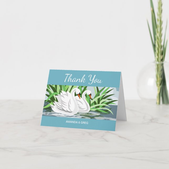 Carte De Remerciements Deux White Swan Wedding Thank (Devant)