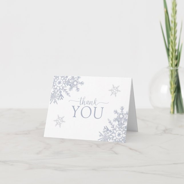 Carte de remerciements d'hiver Dusty Blue Snowflak (Devant)