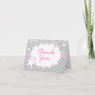 Carte de remerciements d'hiver rose à l'invitation