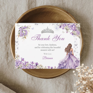 Carte De Remerciements Diadème floral papillon argent lavande Quinceañera
