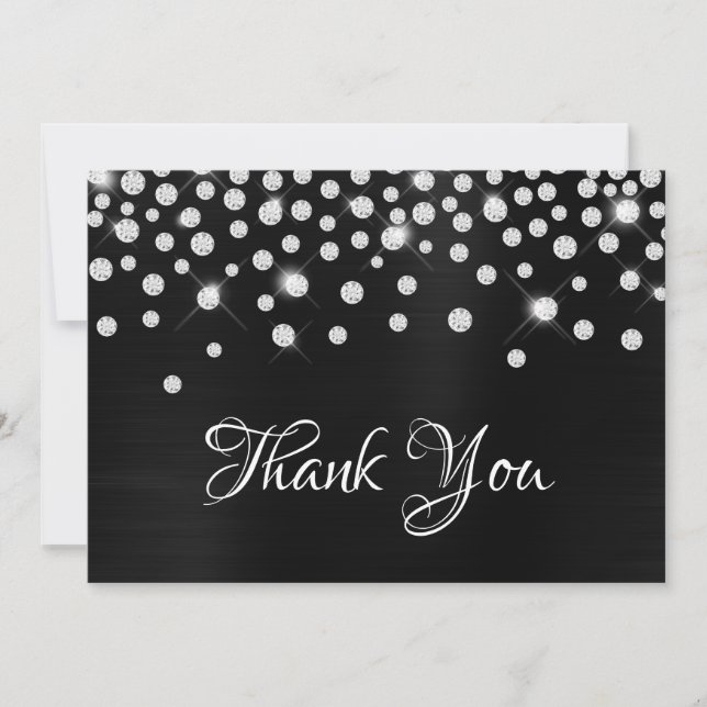 Carte De Remerciements Diamant Confetti noir Satin Gradient huile (Devant)
