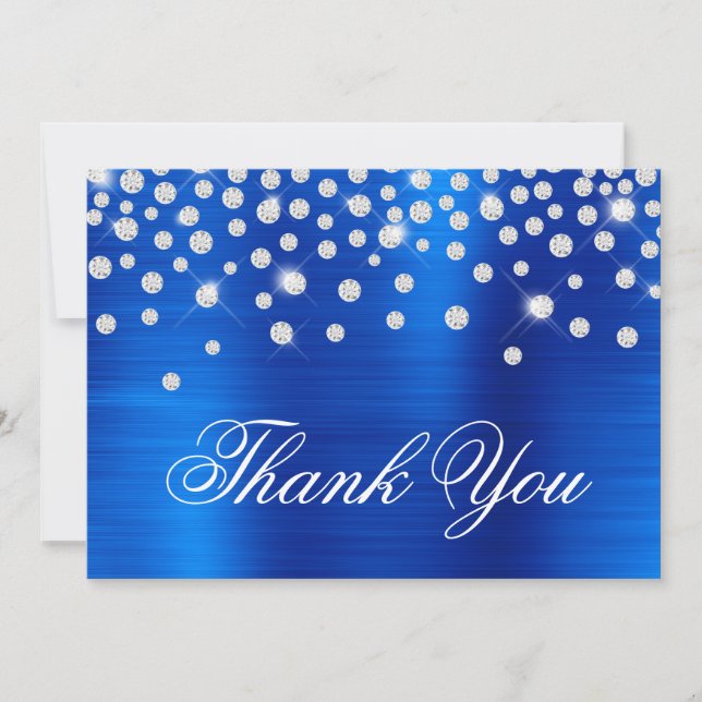 Carte De Remerciements Diamant Confetti Royal Blue Satin Gradient Phuile (Devant)