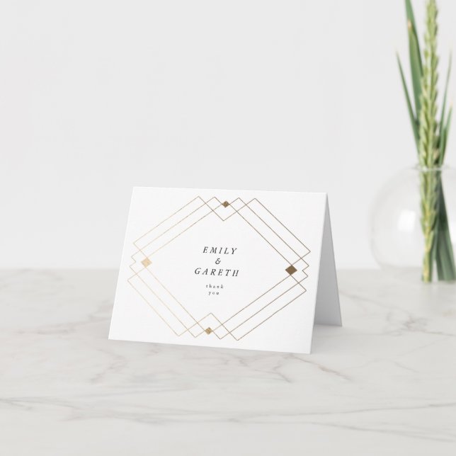 Carte De Remerciements Diamant Or Blanc Géométrique Mariage Gatsby (Devant)