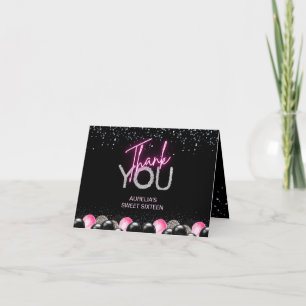 Carte De Remerciements Diamants de ballon rose vif doux 16 Seize Remercie