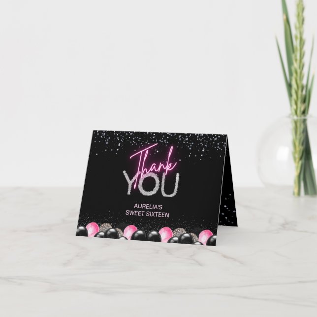 Carte De Remerciements Diamants de ballon rose vif doux 16 Seize Remercie (Devant)