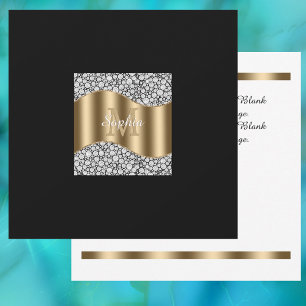 Carte De Remerciements Diamants Glam, Monogramme en Or, Nom, Message