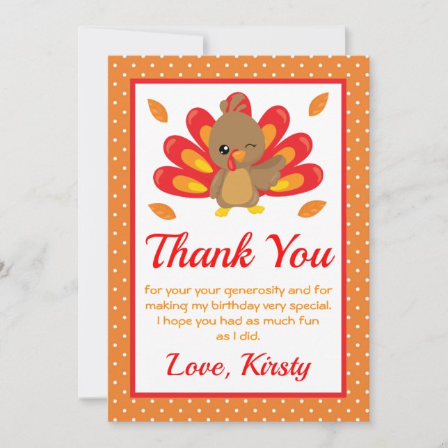 Carte De Remerciements Dinde amusante anniversaire de Thanksgiving (Devant)