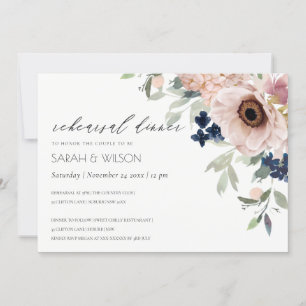 Carte De Remerciements Dîner de répétition Floral Anémonique Blush Navy I