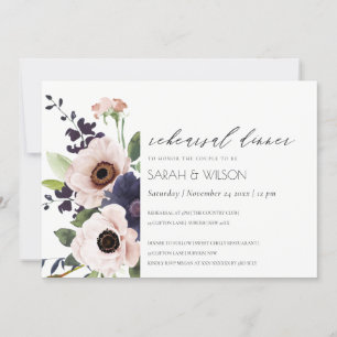 Carte De Remerciements Dîner de répétition Floral Anémonique Blush Navy I