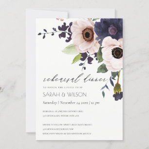 Carte De Remerciements Dîner de répétition Floral Anémonique Blush Navy I