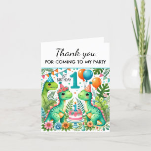 Carte De Remerciements Dinosaur 1er anniversaire fête Boy Dino Cute