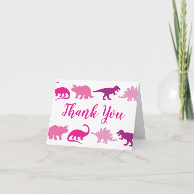Carte De Remerciements Dinosaur Baby shower Dino Rose Girl (Devant)