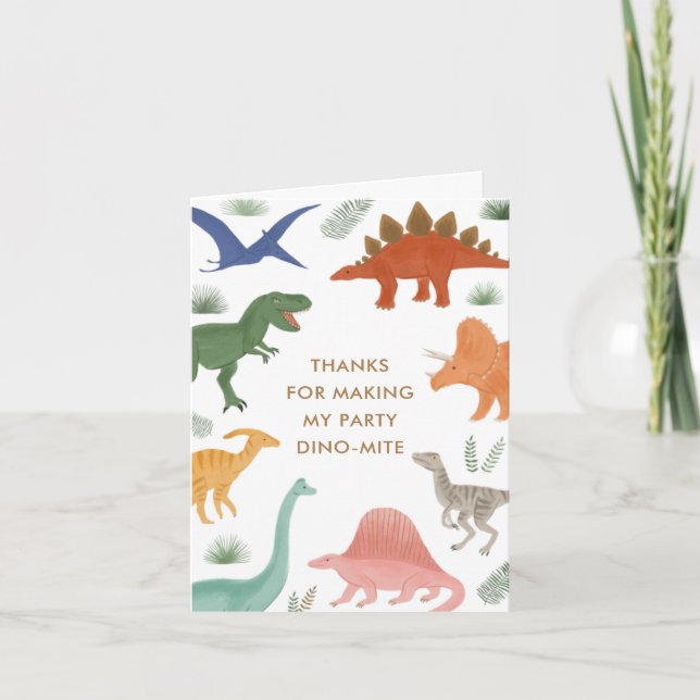 Carte De Remerciements Dinosaur fête d'anniversaire (Devant)
