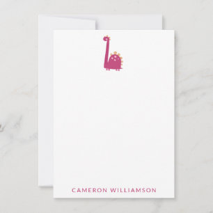 Carte De Remerciements Dinosaure mignon en papier à lettres personnalisé 