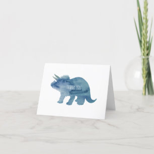 Carte De Remerciements Dinosaure Tricératops Silhouette Bleue