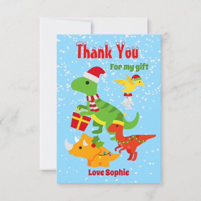 Carte De Remerciements Dinosaures de Noël Enfants (Devant)