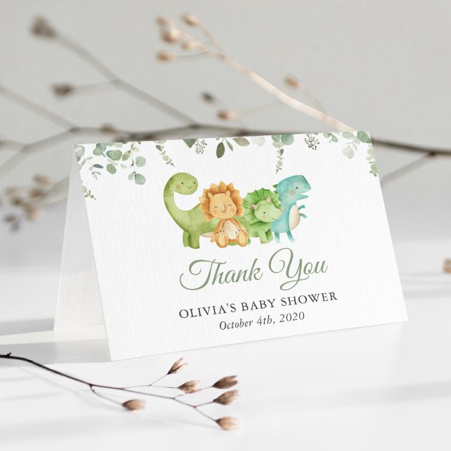Carte De Remerciements Dinosaures mignons, T-Rex, Jurassique, Baby shower (Créateur téléchargé)