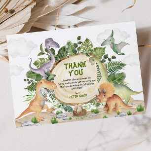 Carte De Remerciements Dinosaures Tropical Cute Jungle Vert Anniversaire