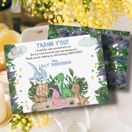 Carte De Remerciements Dinosaures Tropical Cute Jungle Vert Anniversaire
