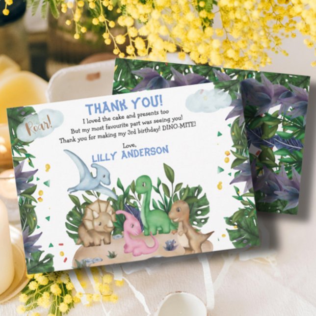 Carte De Remerciements Dinosaures Tropical Cute Jungle Vert Anniversaire (Créateur téléchargé)