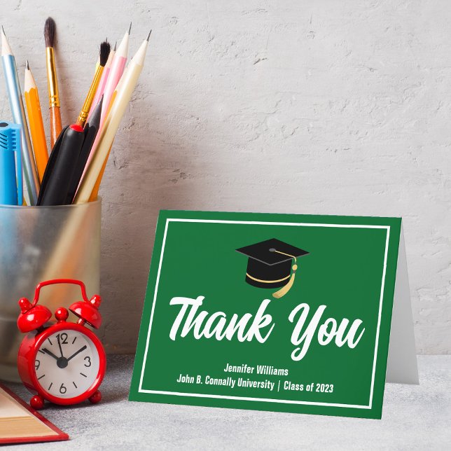 Carte De Remerciements Diplômé blanc vert Personnalisé 2025 (Créateur téléchargé)
