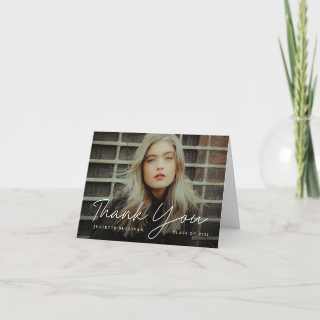 Carte De Remerciements Diplôme de photo de script simple (Devant)