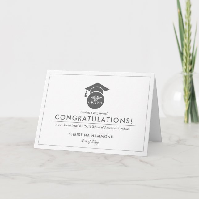 Carte De Remerciements Diplômé du CRNA | Félicitations minimales (Devant)