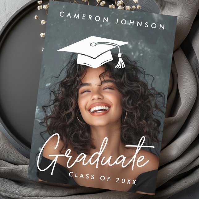 Carte De Remerciements Diplôme éditable casquette photo diplômé (Graduation editable hat photo graduate thank you card)