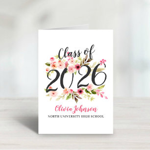 Carte De Remerciements Diplômé Floral Aquarelle Rose 2026Description: